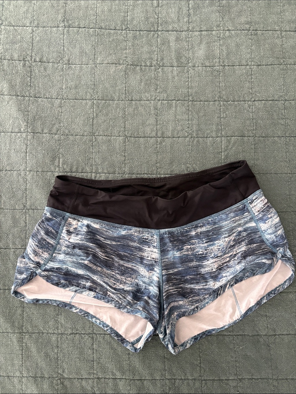 lululemon Women's Blue Marble Athletic Shorts with Black Waistband